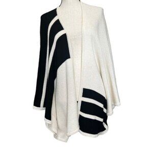 Brochu Walker Womens Black & White Open Front Poncho Style Sweater OS Alpaca Ble